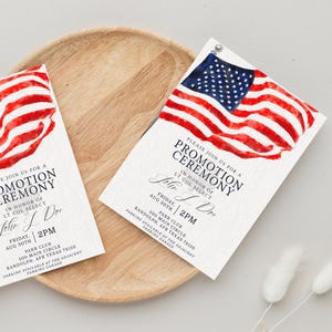 Air Force Promotion Invitation | Digital Military Invite | USAF Rank Celebration | Watercolor American Flag | Enlisted & Officer Ranks