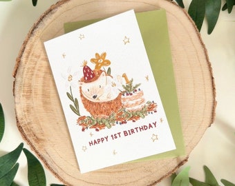 Hedgehog 1st Birthday Card - Hedgehog Card - First Birthday Card - Hedgie Card - Cute Hedgehog Card - Hedgehog Lover - Hedgehog - Birthday