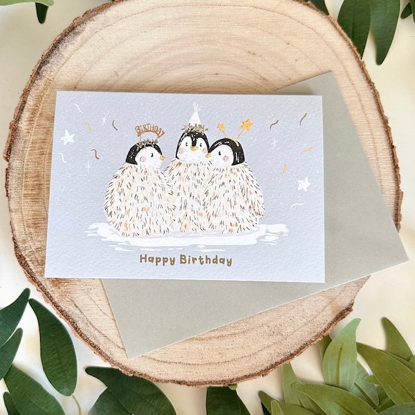 Carte d’anniversaire Pingouin - Carte Penguin d’anniversaire - Carte d’anniversaire d’hiver - Carte Pingouin - Carte d’anniversaire - Pingouin - Party Penguins