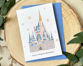 Carte château magique - carte d'anniversaire château - carte d'anniversaire inspirée du château - carte magique - carte d'anniversaire - carte inspirée de Disney - carte mignonne