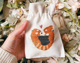 Red Panda Drawstring Bag - Linen Gift Bag - Red Panda Bag - Gift Bag - Jewellery Bag - Red Panda Pouch - Drawstring Pouch - Gift Pouch