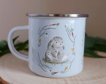 Bunny Easter Mug - Camping Mug - Rabbit Mug - Tin Cup - Spring Mug - Picnic Mug - Walking Mug - Easter Gift - Easter Decoration - Kids Mug