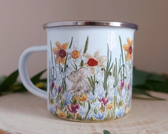 Cute Mouse Mug - Camping Mug - Floral Mug - Tin Cup - Spring Mug - Picnic Mug - Walking Mug - Enamel Camping Mug