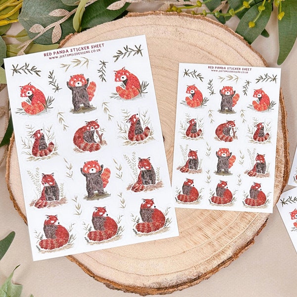 Red Panda Stickers - Red Panda Sticker Sheet - Red Panda Sticker Pack- Vinyl Stickers - Planner Stickers - Planner Organisation Sticker