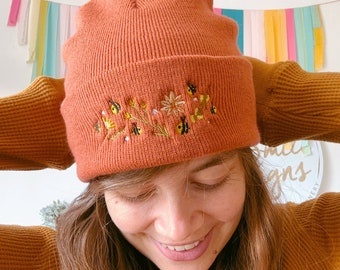 Bee Beanie Hat - Embroidered Hat - Embroidered Beanie Hat - Cute Winter Hat - Fall Hat - Winter Hat - Winter Headwear - Knit Beanie - Bee