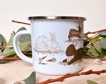 Bunnies Easter Mug - Camping Mug - Rabbit Mug - Tin Cup - Spring Mug - Picnic Mug - Walking Mug - Easter Gift - Easter Decoration - Kids Mug