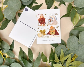 Postal del oso vikingo - Postal ilustrada - Postal linda - Postal floral - Postal A6 - Decoración del hogar - Motivacional -Postal de animales