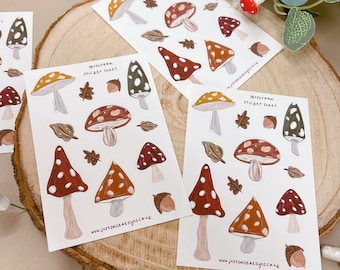 Hoja de pegatinas de hongos - Pegatinas de Bullet Journal - Pegatinas de Scrapbook - Pegatinas - Pegatina de planificador Kawaii - Pegatinas de planificador de otoño