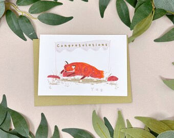 Fox Congratulations Card - Woodland Congratulations Card - Cute Fox Well Done Card - Autumn Card - Fox Lover Card - New Job Card - Kawaii