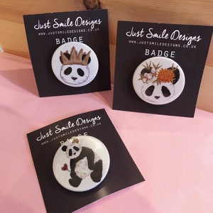 Panda Badges - King Panda badge - Cute Panda  Badge - Panda Pin Back Buttons - Badges - Animal Badge