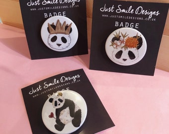 Panda Badges - King Panda badge - Cute Panda  Badge - Panda Pin Back Buttons - Badges - Animal Badge