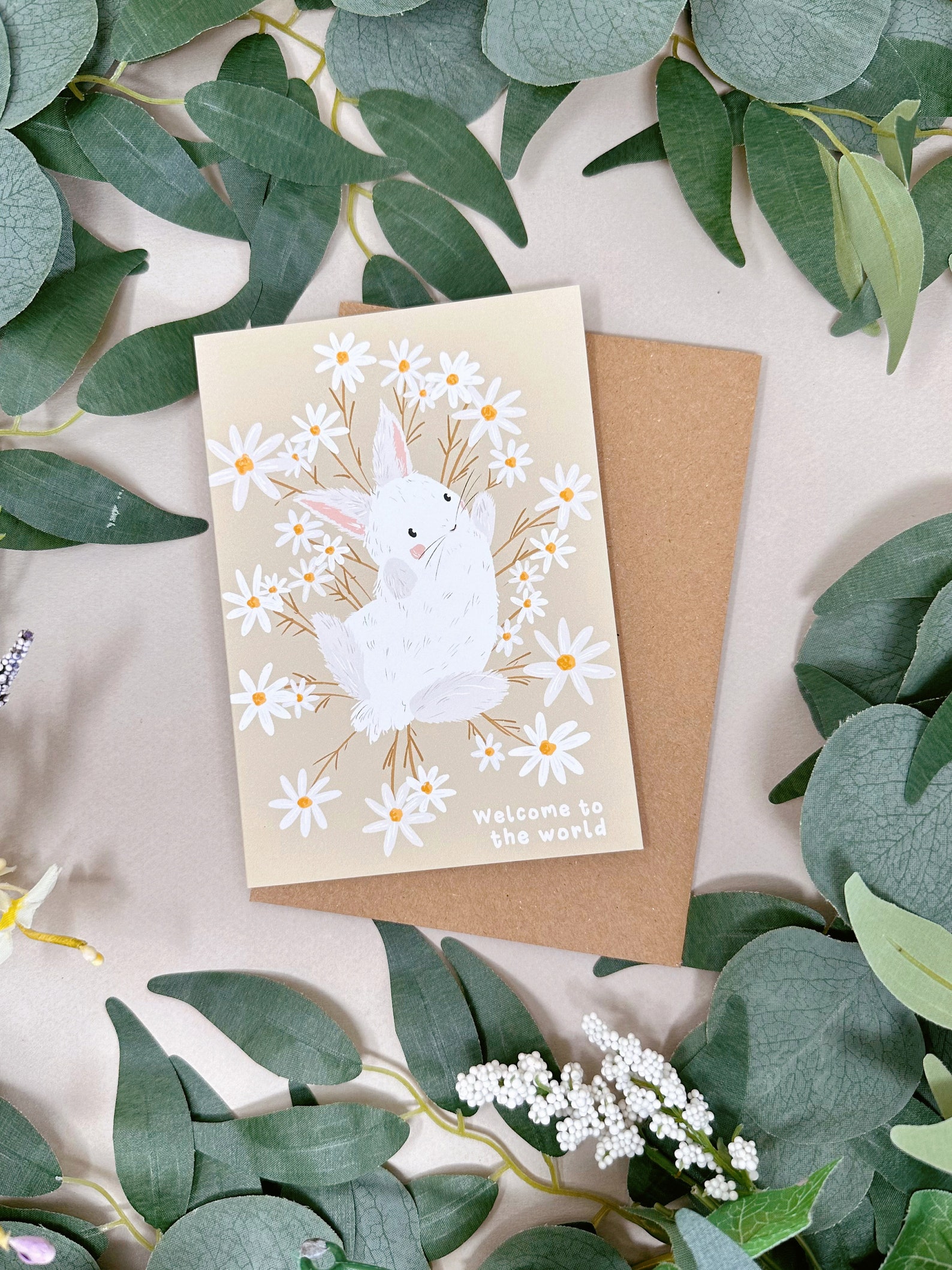 Rabbit New Baby Card - Daisy Baby Rabbit Card - Cute Bunny Baby Card ...