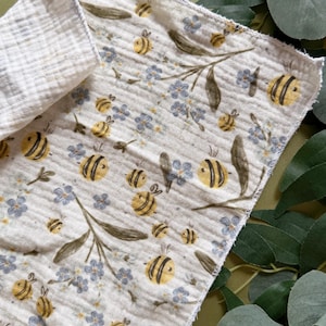 Vergissmeinnicht Biene Musselin Tuch - Baby -Neutral Geschenk -Baby Geschenk -Kinderbekleidung -Handgefertigt