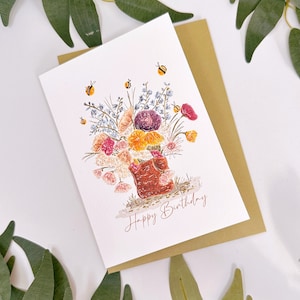 Bee verjaardagskaart - botanische verjaardag Bee Card - schattige Bee verjaardagskaart - Bumble Bee Card - Kawaii Happy Birthday Card - Bee minnaar cadeau - Bee