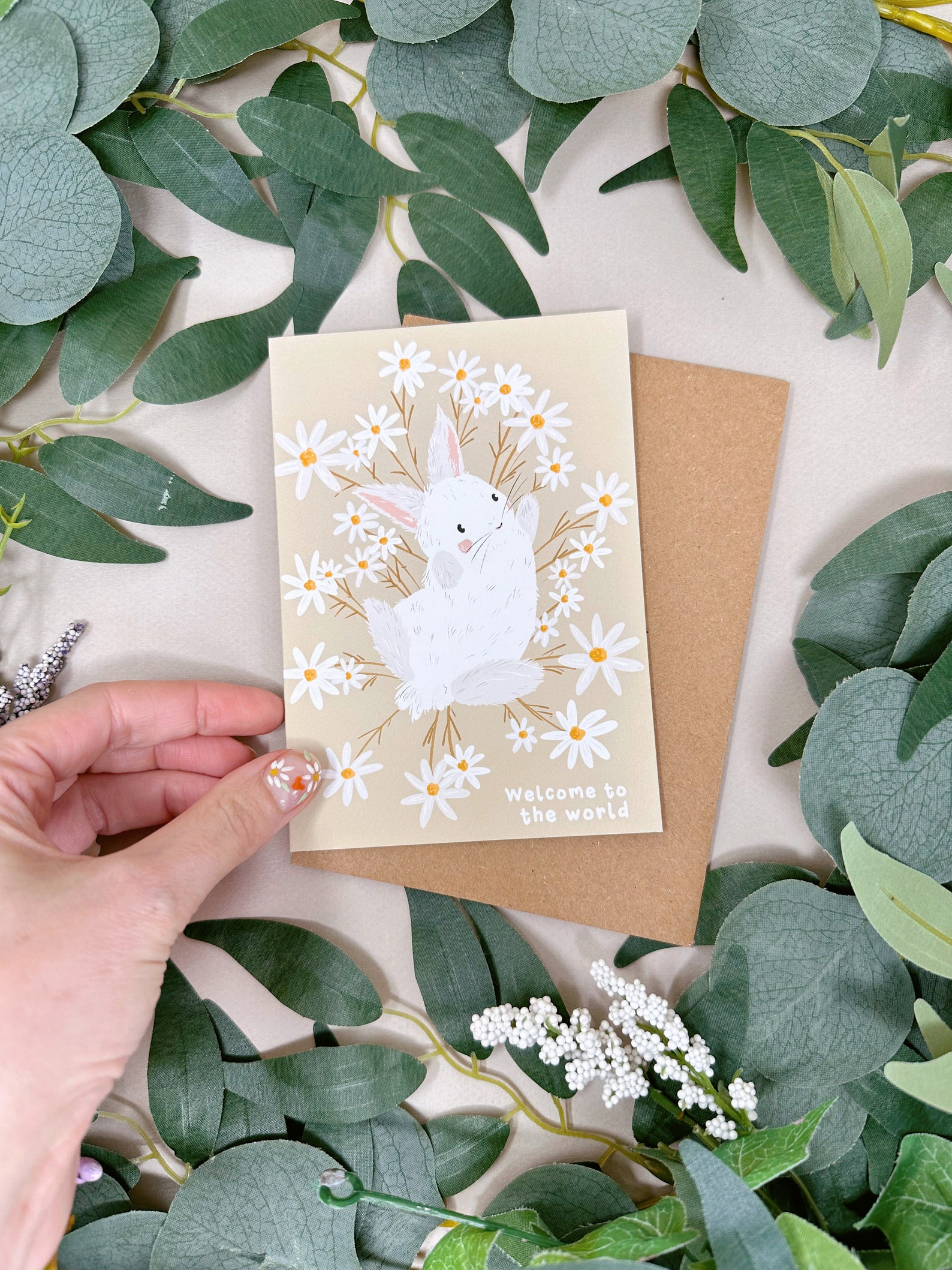 Rabbit New Baby Card - Daisy Baby Rabbit Card - Cute Bunny Baby Card ...