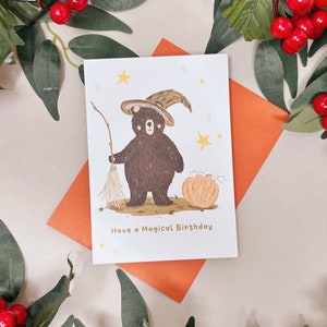 Carte d'anniversaire sorcier - carte d'anniversaire magique - carte d'anniversaire ours sorcier - carte animal des bois - carte d'anniversaire sorcier - carte d'anniversaire sorcière