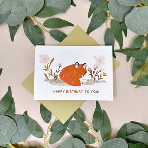 Fuchs Geburtstagskarte - Blumen Geburtstag Fuchs Karte - Süße Fuchs Geburtstagskarte - Waldtier Karte - Kawaii Geburtstagskarte - Fuchs Liebhaber Geschenk