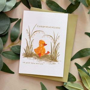 Carte de naissance canard - carte originale - idée cadeau pour bébé - carte de bébé non sexiste - caneton - printemps-format A6 - carte illustrée - style bohème
