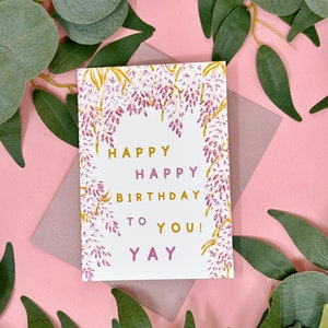 Wisteria Flower Brithday Card - Wisteria Plant verjaardagskaart - schattige bloemen verjaardagskaart - lentekaart - Kawaii Happy Birthday Card - Plant
