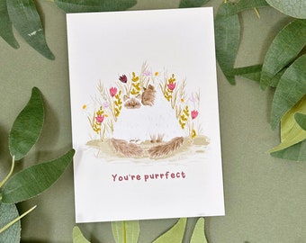 Postal de gatos de flores silvestres - Postal ilustrada - Postal linda - Postal floral - Postal A6 - Decoración del hogar - Motivacional -Postal de animales