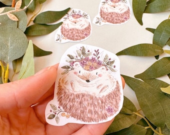 Botanical Hedgehog Sticker - Hedgehog Sticker Pack- Vinyl Stickers - Hedgehog Gift Idea - Kawaii - Scrapbook Stickers - Planner Stickers