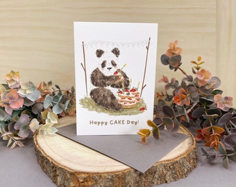 Tarjeta de cumpleaños Panda - Tarjeta Panda - Tarjeta de cumpleaños de pastel - Tarjeta de cumpleaños de vida silvestre - Tarjeta de cumpleaños de animales - Tarjeta de panda lindo - Amante del panda -