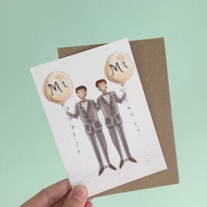 Tarjeta de boda estilo globo Mr y Mr