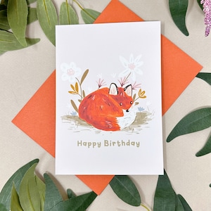 Carte d'anniversaire renard - carte d'anniversaire florale de renard - carte d'anniversaire de renard mignon - carte d'animal de la forêt - carte de joyeux anniversaire de Kawaii - cadeau d'amant de renard