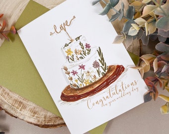 Love Wedding Card - Wedding Cake Card - Bohemian Wedding Card - Naked Cake Card - Wedding Card - Floral Wedding Card - Happily Ever After