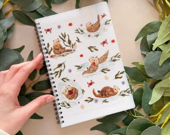 Sea Otter Notebook - A5 Spiral Notebook - Lined Notebook -Wire Bound Notebook -Travel Journal -Student/ Teacher Gift -Kawaii Stationery