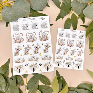 Koala Sticker Sheet - Stationery Gift - Bullet Journel - Kawaii - Matte Vinyl Labels - Cottagecore - Scrapbook Decor- Planner Organisation