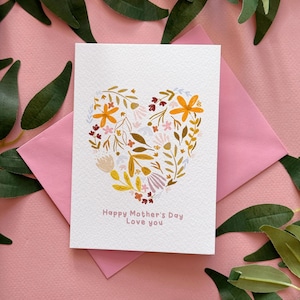 Blumenherz Muttertagskarte - Schrullige Karte - Geschenkidee zum Muttertag - A6 Größe - Illustrierte Karte - Boho Stil - Blumenkarte - Spaß