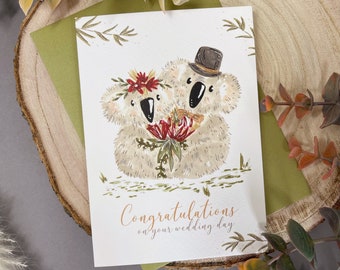 Koala Wedding Card - Mr & Mrs Wedding Card - Koala Card - Bohemian Wedding Card - Quirky Wedding Card - Congratulations Card - Animal Card