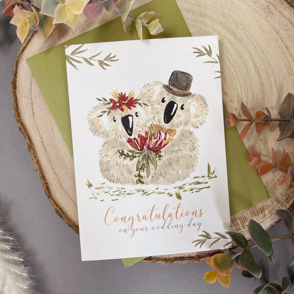 Koala Wedding Card - Mr & Mrs Wedding Card - Koala Card - Bohemian Wedding Card - Quirky Wedding Card - Congratulations Card - Animal Card
