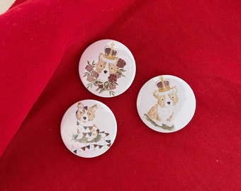 Corgi Jubilee Badges - Jubilee Badge - Corgi Badge - Corgi Pins - Corgi Button - Jubilee Pin Back Buttons - Badges - Platinum Jubilee Badge