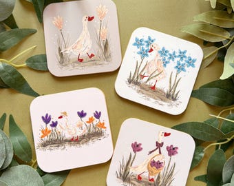 Posavasos de Pato Primaveral - Posavasos de Animalito - Regalo para Amantes de los Patos - Posavasos para Café - Comedor - Regalo de Inauguración - Tapete para Taza - Kawaii