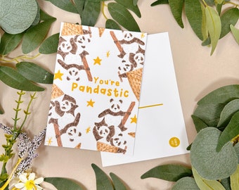 Postal de helado Panda - Postal ilustrada - Postal linda - Postal floral - Postal A6 - Decoración del hogar - Motivacional -Postal de animales