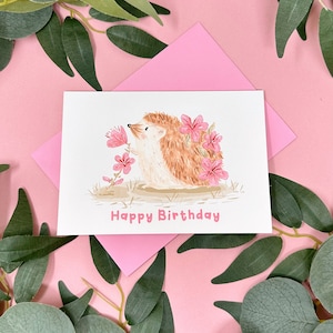 Carte d'anniversaire Sakura hérisson - carte hérisson fleurs de cerisier - carte d'anniversaire - carte hérisson - carte hérisson mignon - amateur de hérisson - hérisson