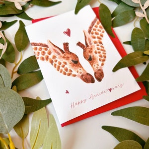 Giraffe Anniversary Card Giraffe Card Anniversary Card Love Card Happy Anniversary Card Cute Giraffe Card Giraffe Lover Wedding image 2