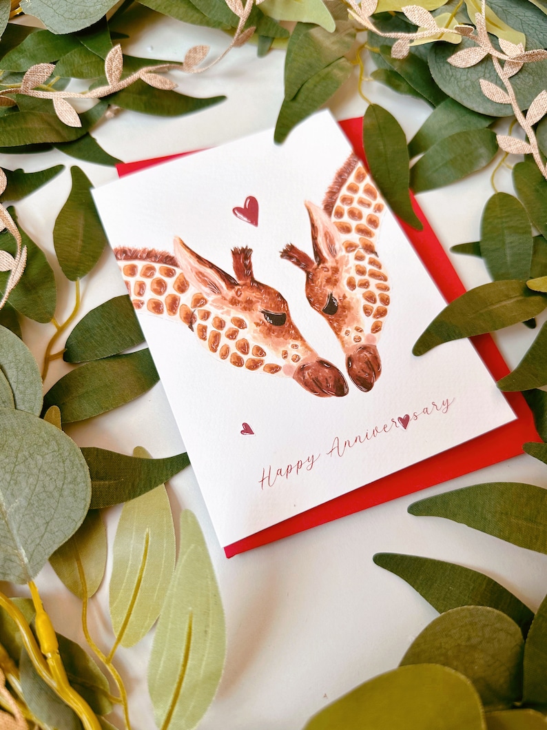 Giraffe Anniversary Card Giraffe Card Anniversary Card Love Card Happy Anniversary Card Cute Giraffe Card Giraffe Lover Wedding image 2