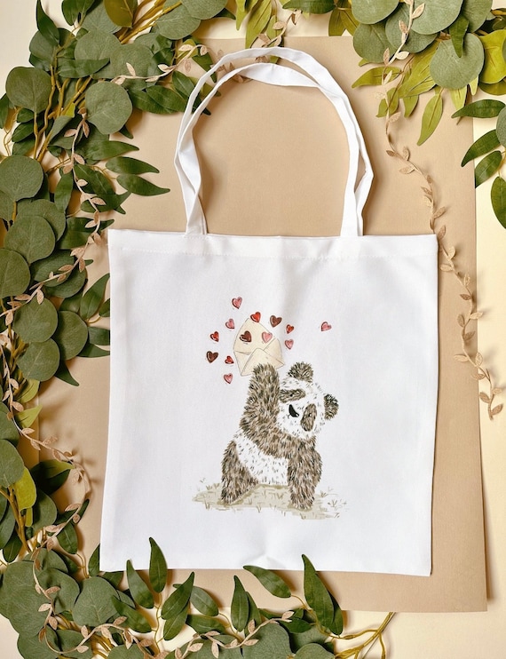 Panda Tote Bag Illustrated Tote Bag Panda Bag Panda Shopper Bag Panda Gift Reusable Bag Cute Tote Bag Heart Panda Bag Etsy Canada
