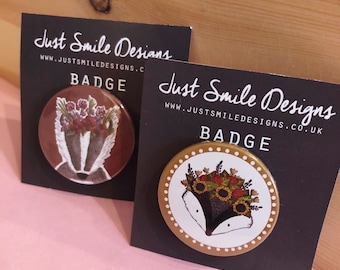 Badger Badge - Badger badges - Cute Badger Badge - Badger Pin Back Buttons - Badges - Woodland Animal Badge