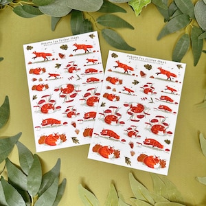 Foglio adesivo volpe autunnale - Cancelleria Cottagecore - Adesivi in vinile - Bullet Journel - Kawaii - Decorazione album - Organizzazione pianificatore