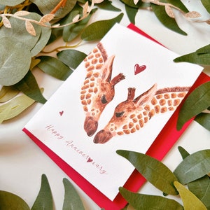 Giraffe Anniversary Card Giraffe Card Anniversary Card Love Card Happy Anniversary Card Cute Giraffe Card Giraffe Lover Wedding image 3