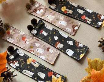 Mushroom Ghost Bookmark - Halloween Bookmark -Pumpkin Bookmark -Fabric Bookmark -Book lover Gift -Bookmark For books -Bookmark with Pom Poms