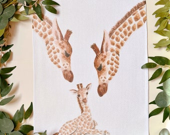 Giraffe Tea Towel - Illustrated Tea Towel - Waffle Tea Towel - Giraffe Gift - Kitchen Tea Towel - Giraffe Lover - Cute Tea Towel -Dish Towel