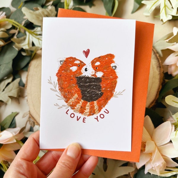 Red Panda Card - Red Panda Valentines Day Card - Love You Card - Wildlife Card - Animal Card -Red Panda Lover - To my Valentine - Love Card