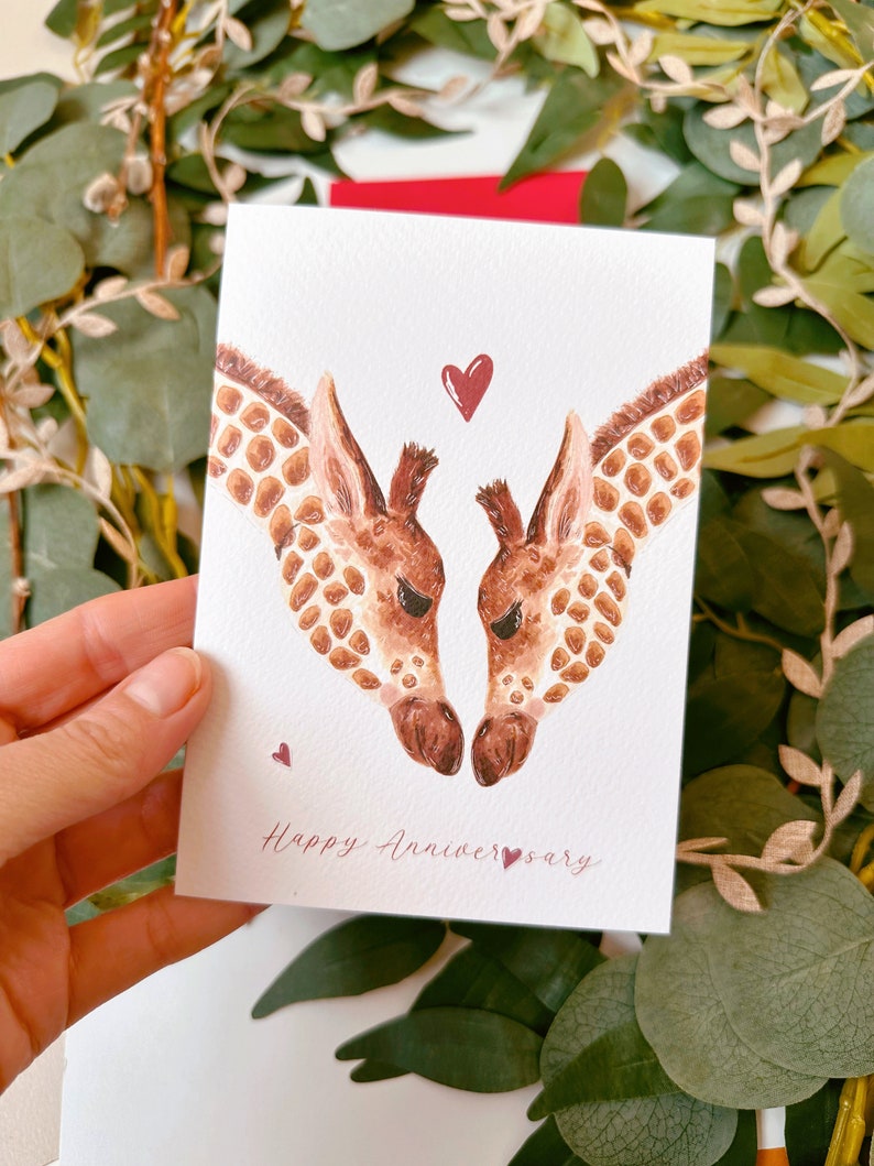 Giraffe Anniversary Card Giraffe Card Anniversary Card Love Card Happy Anniversary Card Cute Giraffe Card Giraffe Lover Wedding image 5