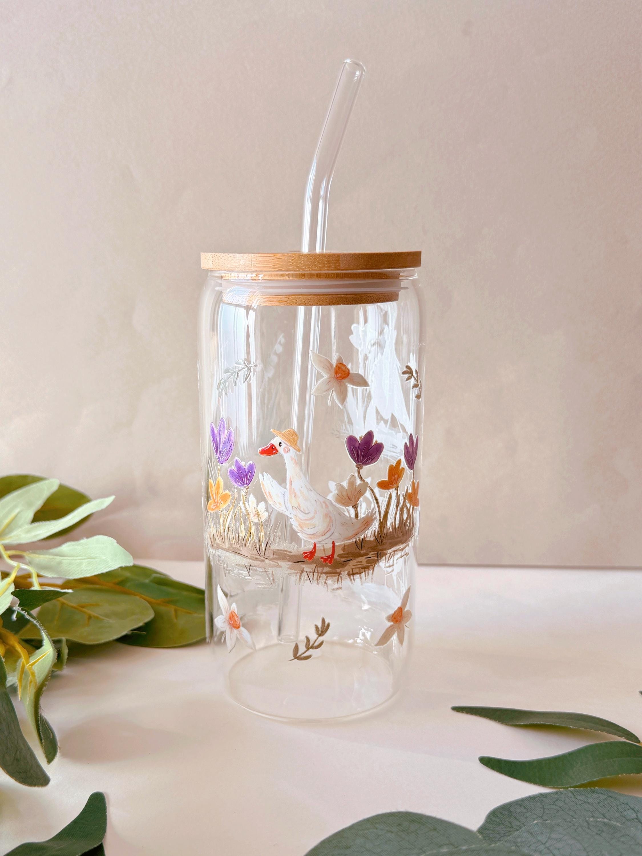 Bamboo Lid Tumbler 32oz Ribbed Glass Tumbler With Bamboo Lid & Straw -  Hot/Cold Drink Cup For Coffee & Cocktails Clear Stanley Cup