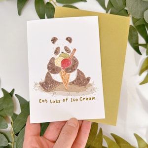 Cartão Panda - Panda come muito sorvete - Cartão em branco - Cartão de envio de amor - Panda - Cartão de melhoras - Cartão Panda divertido - Cartão fofo - Panda Kawaii